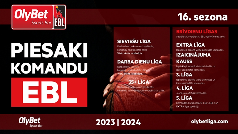 Piesaki savu komandu dalībai Olybet Entuziastu basketbola līgas 16. sezonā!