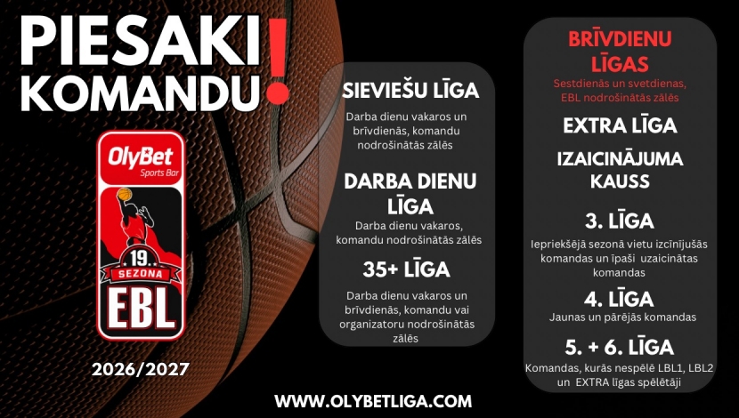 Piesaki savu komandu dalībai Olybet Entuziastu basketbola līgas 19. sezonā!